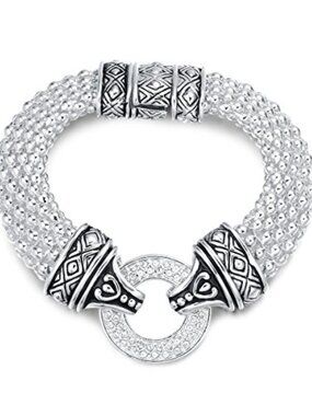 Popcorn Chain Center Circle Pave Stone Unique Bracelet Magnetic Claps Designer‎
